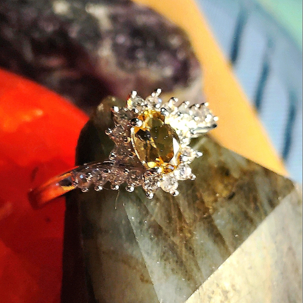 BRAZILIAN BERYL GEMSTONE & ZIRCON, STERLING RING (S). -SZ-6.  2-AVAILABLE